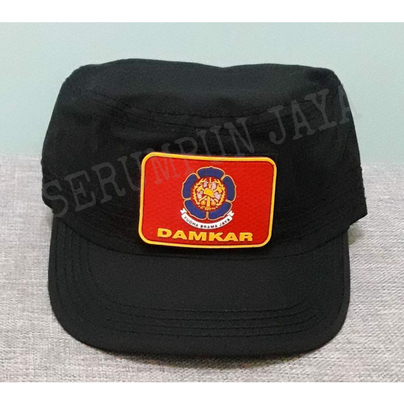 TOPI KOMANDO DAMKAR - TOPI DAMKAR - TOPI KOMANDO DAMKAR VELCRO HITAM 2 PATCH