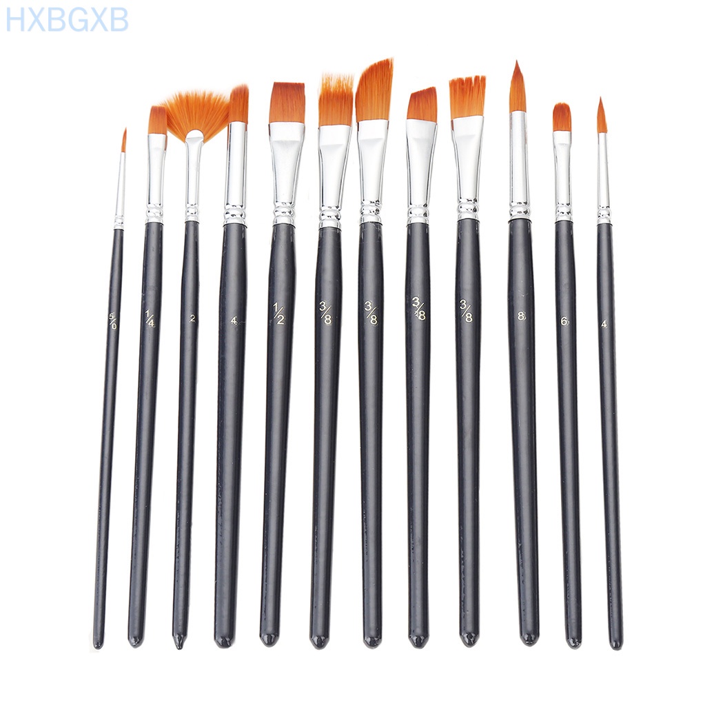 12Pcs Watercolor Paint Brush Beginner Artist Oil Acrylic Painting Nylon Brush Set Painting Accessory Hxbg | Shopee Indonesia