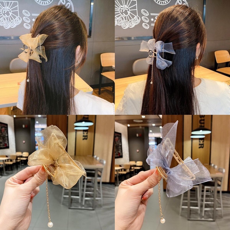 Delunashop_Acc  jepitan rambut jedai jepit rambut Korean Square Acrylic Hair Claw Clip girl Women Fashion Gold Geometric Hairpin Pita Mutiara jedai besi