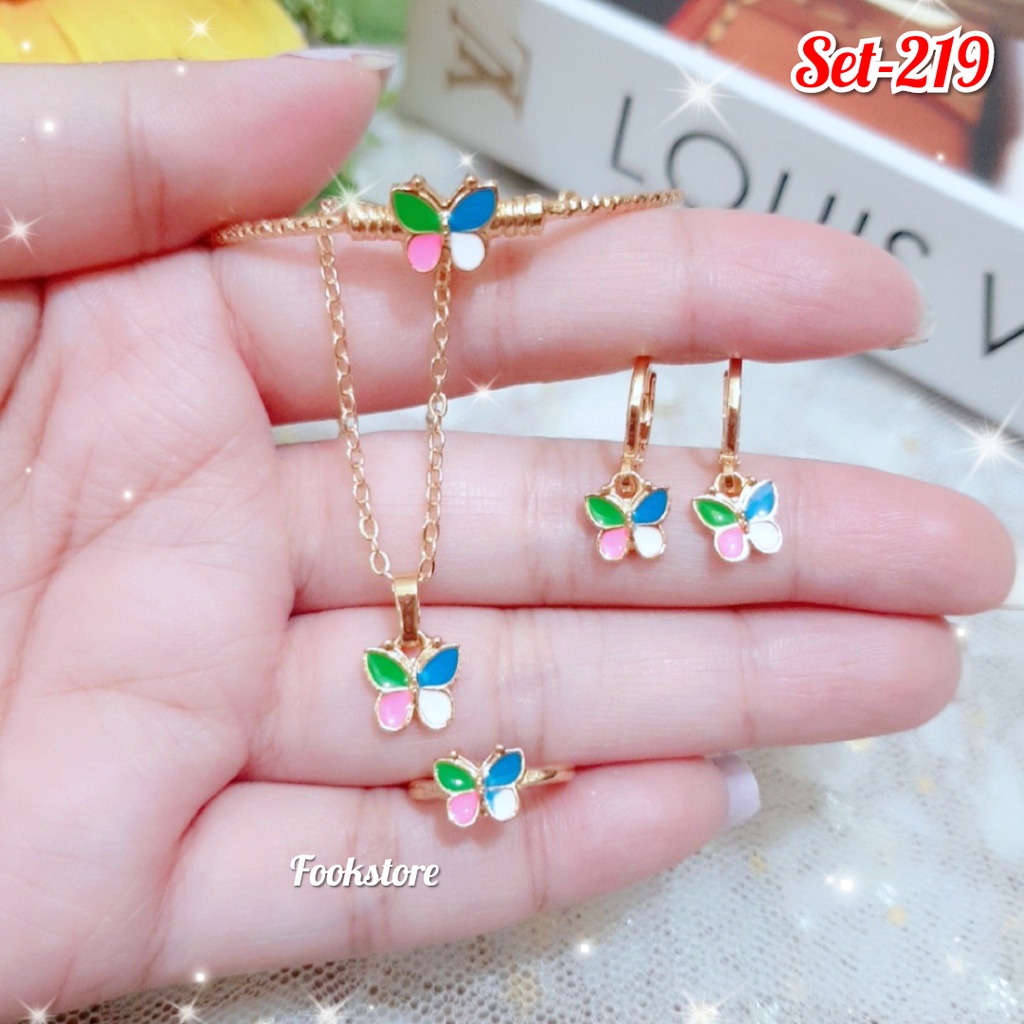 TERBARU SET KALUNG ANAK LUCU 4 IN 1 DAPAT CINCIN DAN ANTING# SET DORA