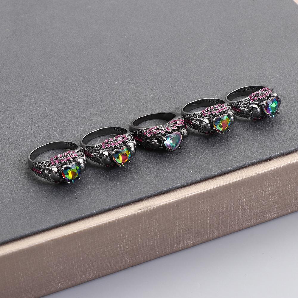 Cincin Desain Kerangka Tengkorak Bunga Halloween Gaya Retro Punk Untuk Wanita