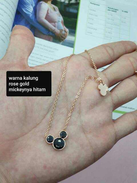 Kalung liontin mickey microdiamond titanium / kalung titanium rose gold wanita