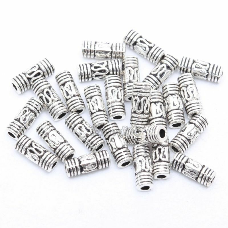 50pcs Manik-Manik Spacer Tabung Silver Tibet 8x3mm Untuk Membuat Perhiasan Diy