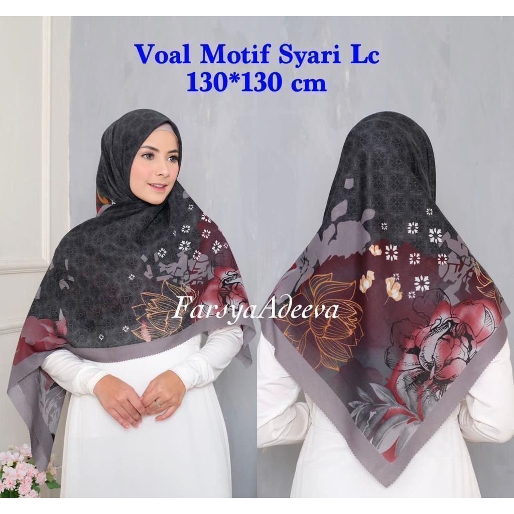 SERAGAM | New Hijab | 130 x 130 |Jilbab Segi Empat Syari Motif LC | Farsya Adeeva Voal Motif Syari L