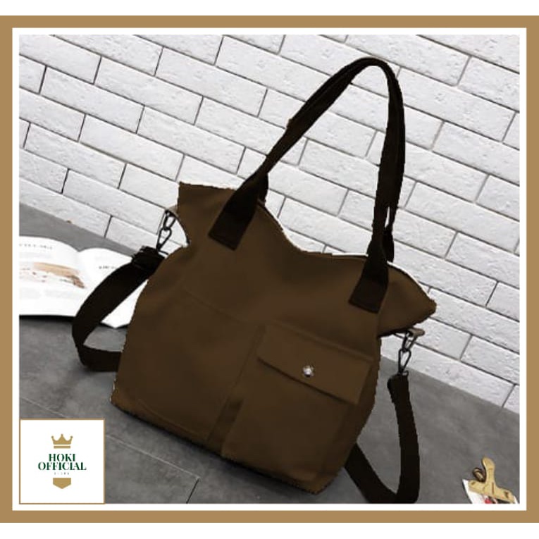 [COD] Tas Selempang Wanita Bahan Nilon Warna Putih Hitam Polos Ada Slot Laptop 16 Inch Tas Bahu Wanita Gaya Korea Trendy Stylish HokiOfficial