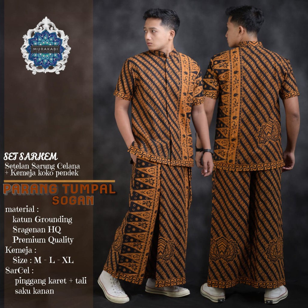 Set Sarung  Celana  Kemeja Koko Pendek PARANG TUMPAL SOGAN 