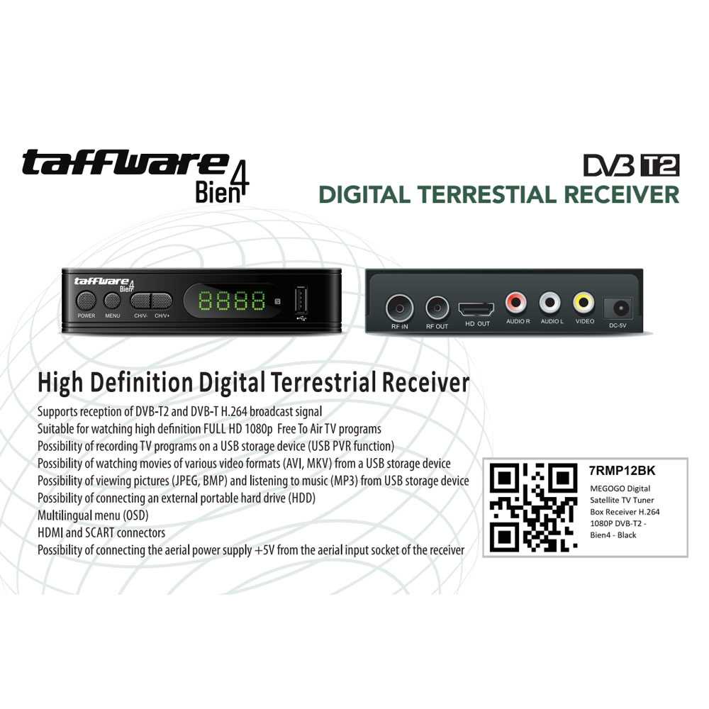 Taffware Bien4 Digital Satellite TV Tuner Box H.264 1080P DVB-T2 TV Box ini dapat menangkap sinyal siaran digital TV Box ini memiliki output HDMI