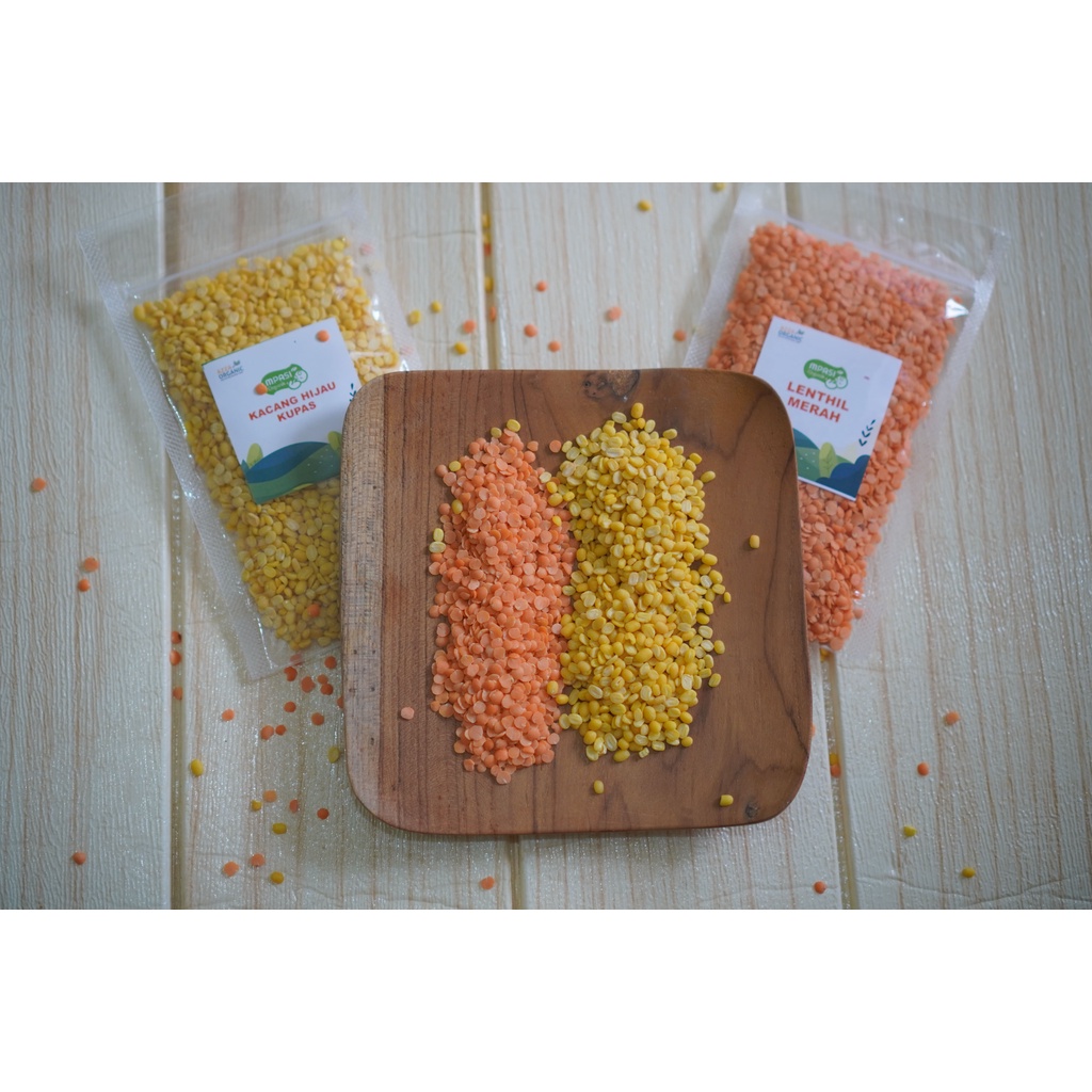 Kacang Hijau Kupas dan Lentil Orange Protein Nabati untuk MPASI bayi 100gr | Camilan Bayi I Kacang Mpasi Organik | Makanan Bayi I