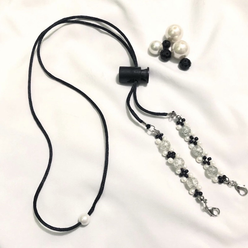 Strap masker 2in1 murah / kalung masker tali masker cantik unik mutiara kristal batu pecah