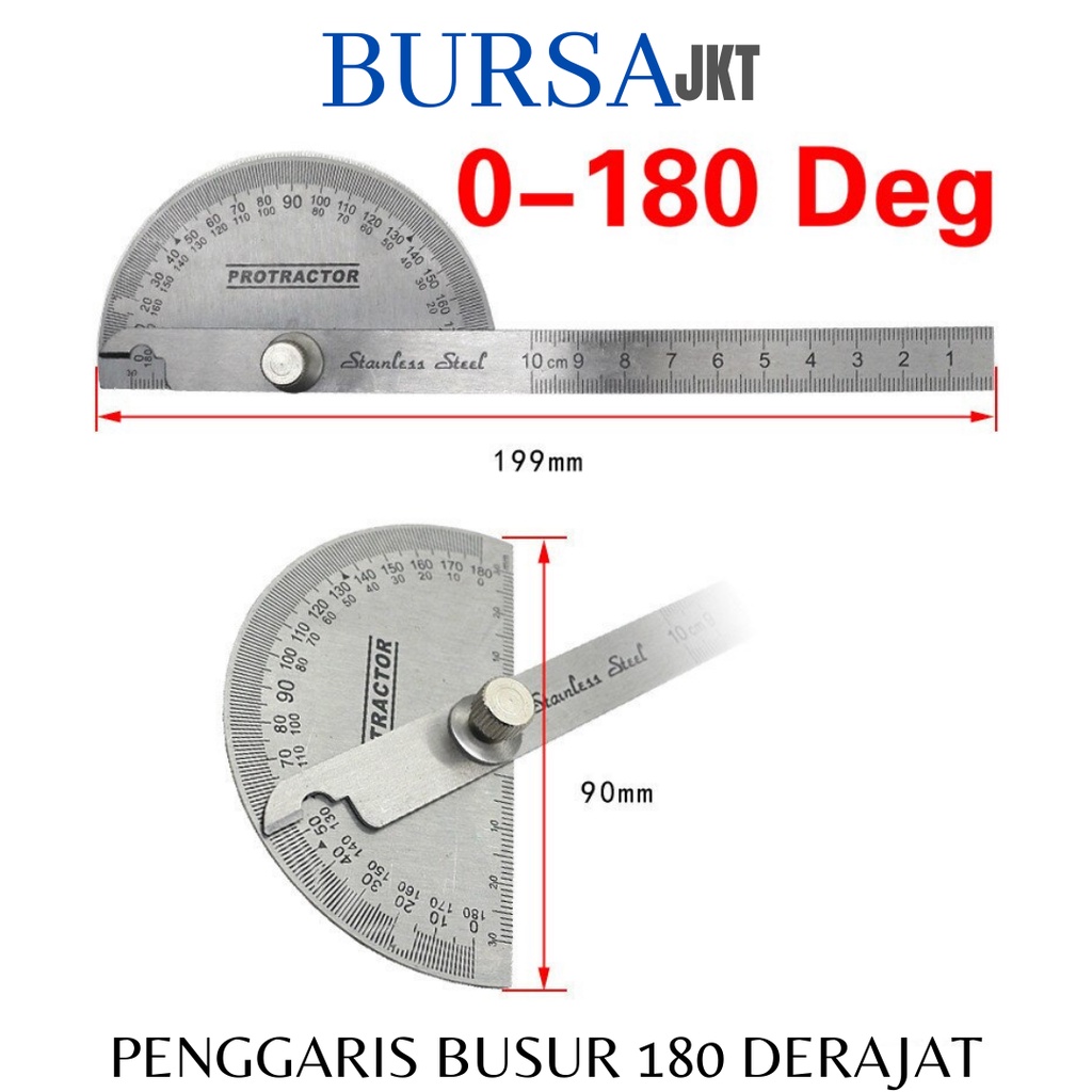 PENGGARIS BUSUR 180 DERAJAT STAINLESS STEEL PENGUKUR SUDUT