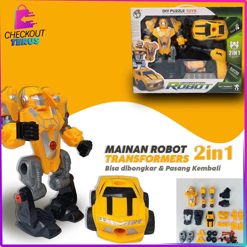 CT M214 Mainan Robot Deformation 2IN1 DIY Puzzle  Anak Laki Laki Mainan Mobil Mobilan Mainan Bongkar Pasang Dengan Obeng Listrik Robot Toys