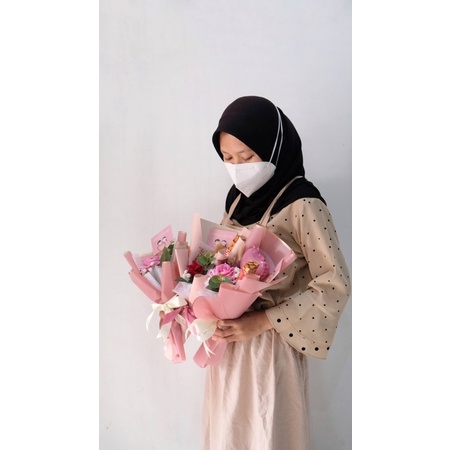 Buket Bunga Valentine Coklat / Buket Bunga Palsu Premium