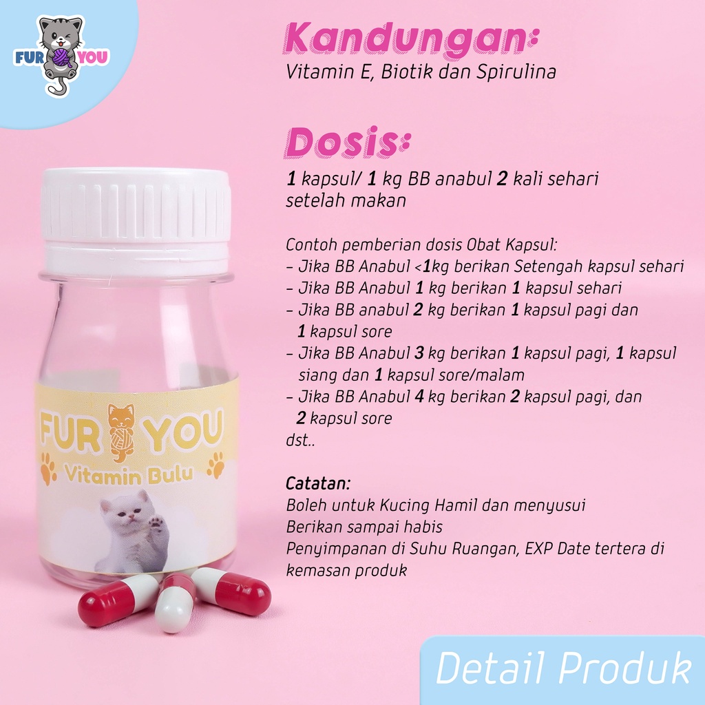 Fur You kapsul vitamin bulu kucing obat bulu kucing melebatkan mengkilapkan dan tidak mudah rontok