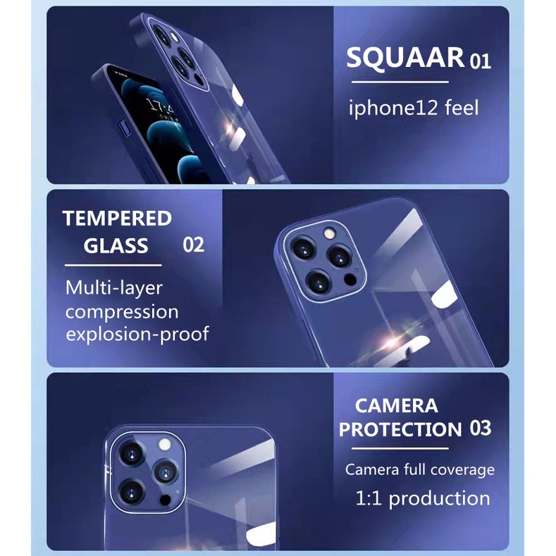 Casing Tempered Glass iPhone 11 12 13 Pro Max XS Max XR X 7 8 Plus 11Pro 12 Pro Max Shockproof