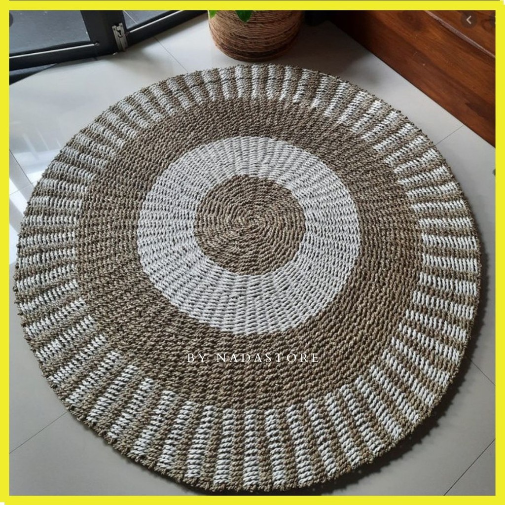 Rug zebra Natural / Karpet Anyaman bulat / Karpet Seagrass Naturalan / Karpet Rumput Diameter 120 cm