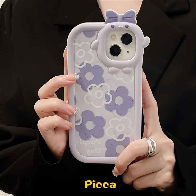 Ins Casing IPhone 11 XR 7 8 6 6S Plus 11 13 12 Pro MAX XS MAX X SE Motif Bunga Ungu 3D