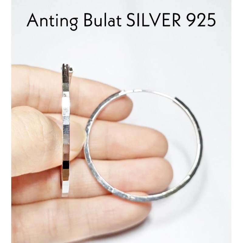 Anting Hoops Bulat SILVER 925 - Perak Lapis Emas Putih