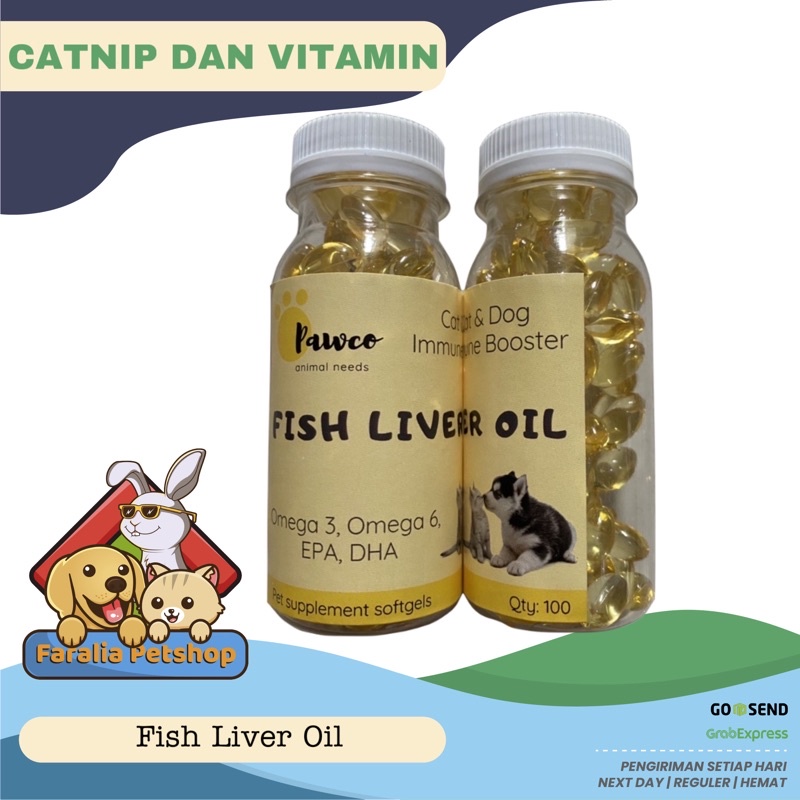 Pawco Fish Liver Oil Vitamin Minyak Ikan 100 pcs untuk Anjing Kucing Burung Bird Cat Dog