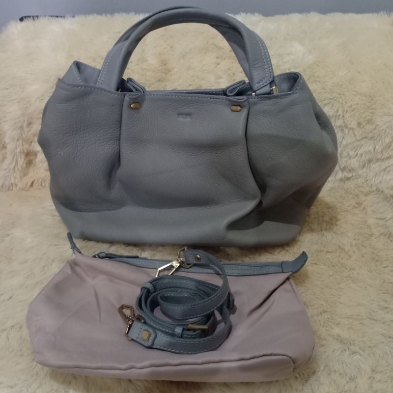 tas tangan bahu wanita abu muda pastel be ge cewek kulit asli shoulder hand bag mewah medium size