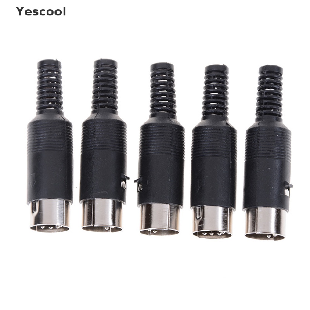 Yescool 5pcs Konektor Kabel Adapter DIN male Plug 5 Pin Dengan Gagang Plastik