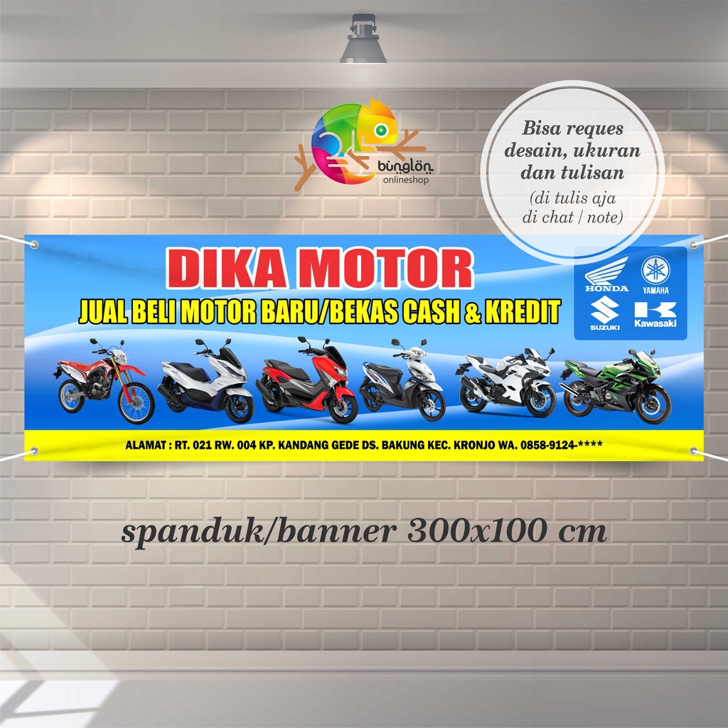 Size 300x100 Cm, Spanduk Banner Jual Beli Motor Mobil Baru Bekas