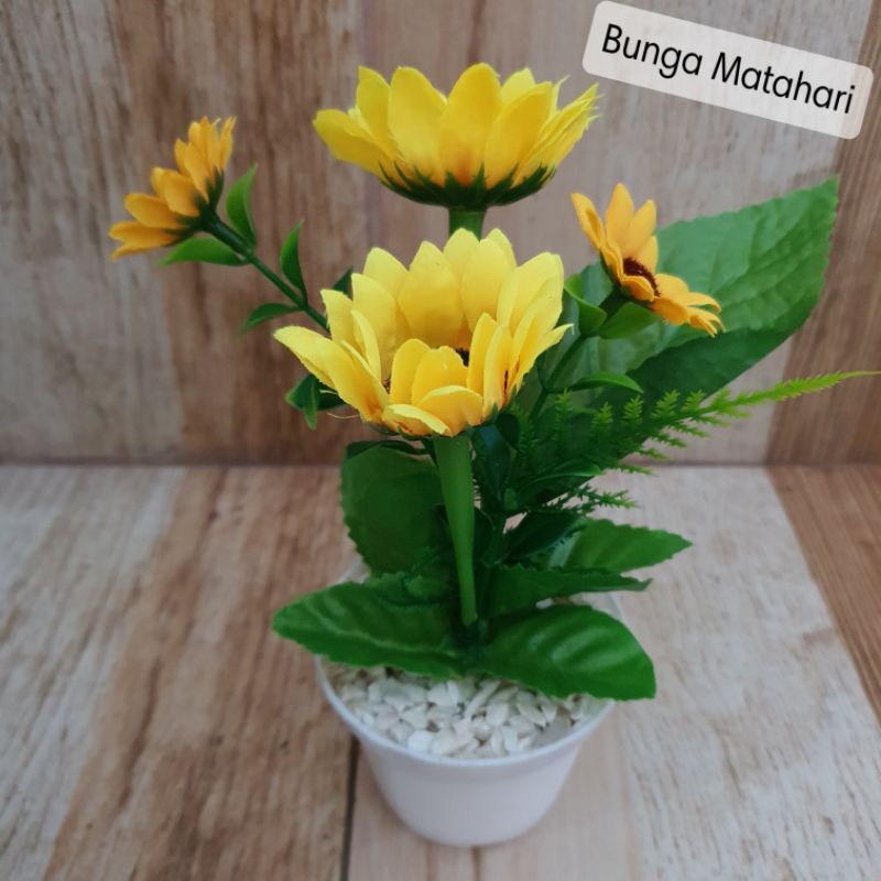 Bunga Hias Set + Pot Bunga Mawar Artificial / Bunga Plastik / Mawar Vas-6