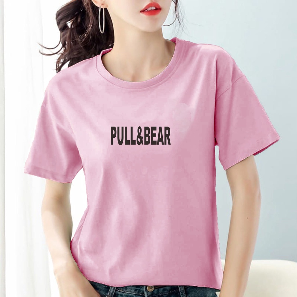 KAOS CEWEK O NECK LENGAN PENDEK PULL &amp; BEAR DI CETAK TULISAN DENGAN POLYFLEX IMPORT KOREA TERMURAH