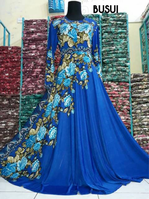 Gamis jersey mayung motif shabby  fit to XL busui resleting depan