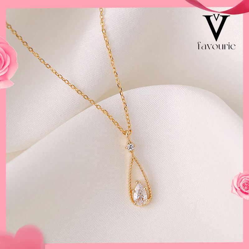 [COD]Fashion Indah Water Drop Zircon Kalung Wanita Sederhana Temperamen Rantai Klavikula-FA
