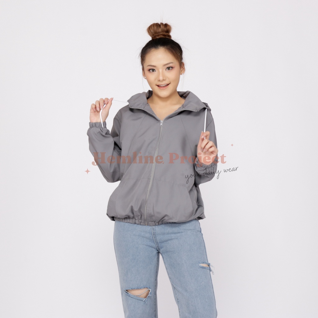 Aima Jaket Grey - Jaket Parasut Hoodie Wanita