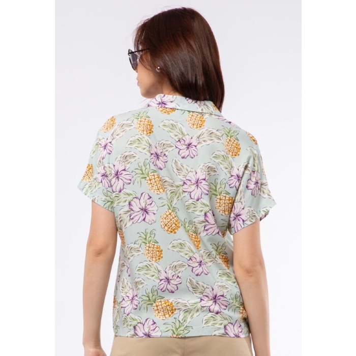 Big Sale Colorbox Short Sleeve Tropical Printed Blouse I:Bswkey122E030 Lt. Blue Exclusive