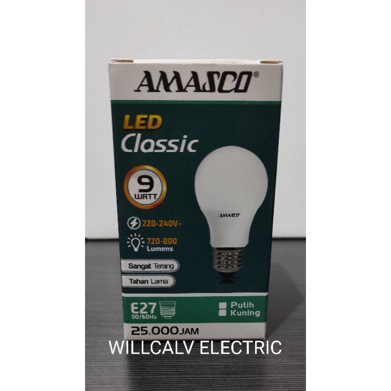 LAMPU LED AMASCO CLASSIC 9W 9WATT 9 W 9 WATT CAHAYA PUTIH