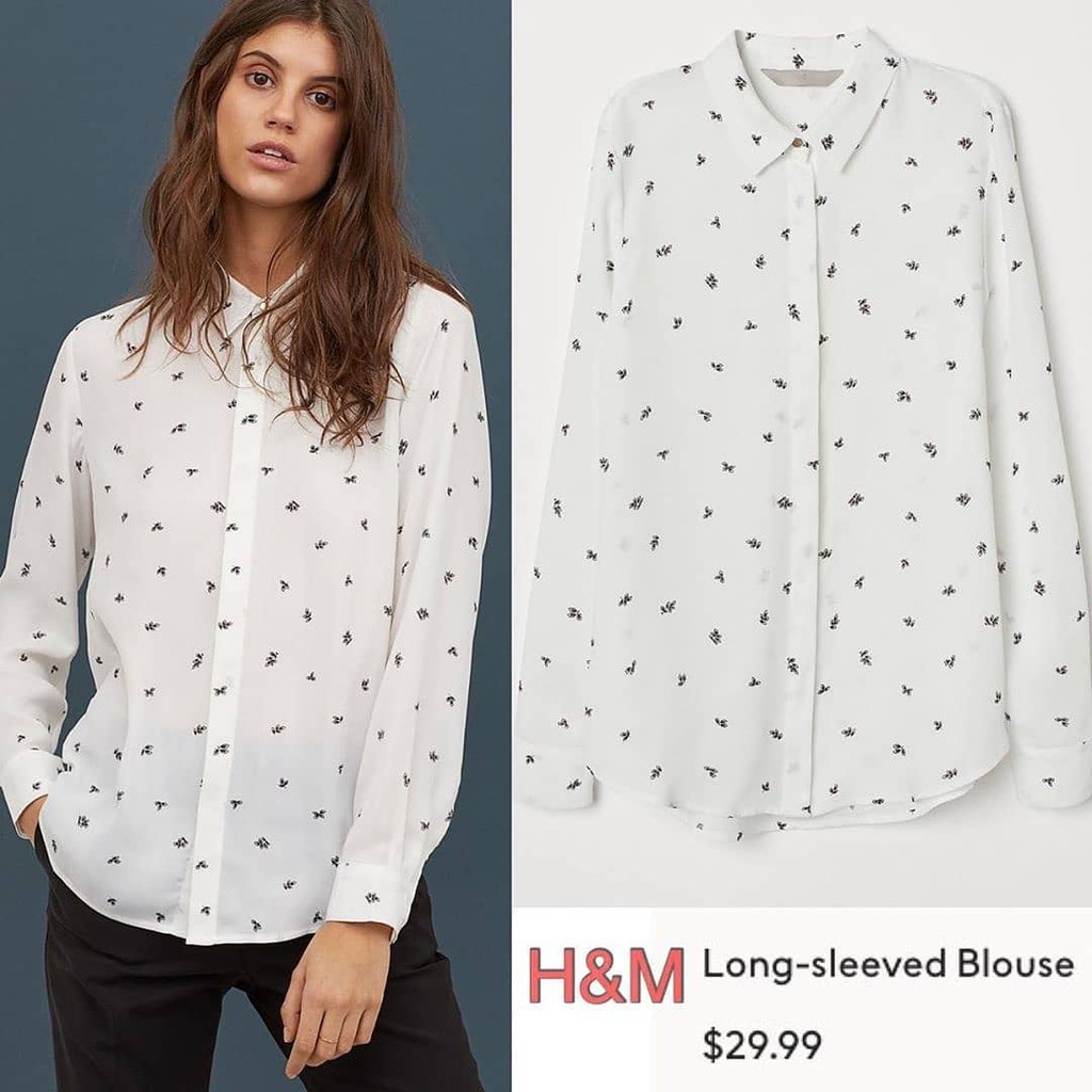 Hm long sleeve white-black flower blouse