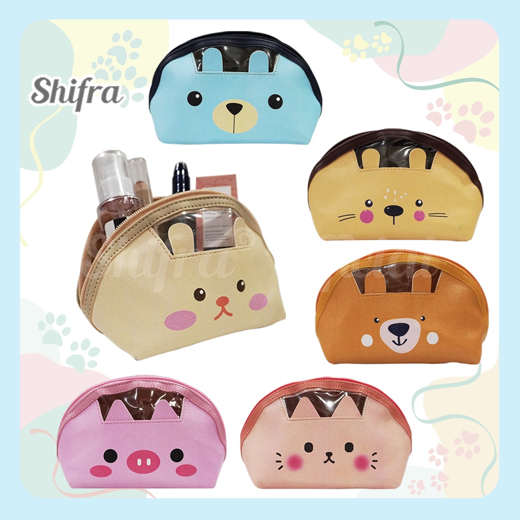 Shifra Tempat Masker Pouch Sanitizer Pouch Kosmetik Make Up Animal Ears Oval Blue Brown Orange Pink Peach Yellow