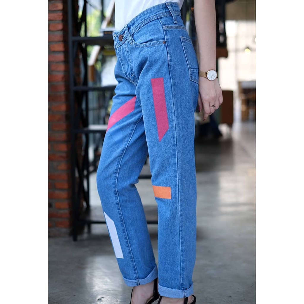 MAGCUN STORE - Celana Wanita Plain Boyfriend Jeans BF Jeans Sablon Silang