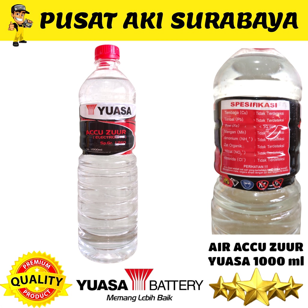 AIR ACCU ZUUR YUASA KUALITAS TERBAIK 1000 ML 1 LITER AIR AKI BARU