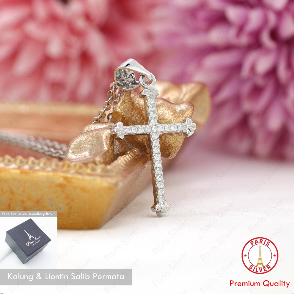 Kalung Perak Asli Liontin Salib Sterling Silver 925 Lapis Emas Putih Bandul Salip Wanita Cewek