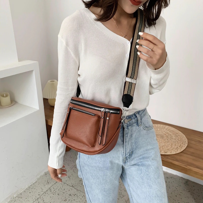 ZIE STORE11 Tas Wanita Tas pinggang Model Import Tas Waistbag Wanita kulit jeruk puti hitam hijau maroon salem hijau tan