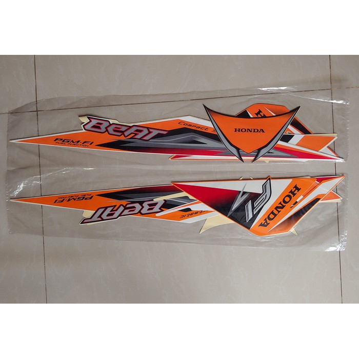 Stiker Bodi &amp; Lis Body &amp; Striping Beat Fi 2015 Putih Oren