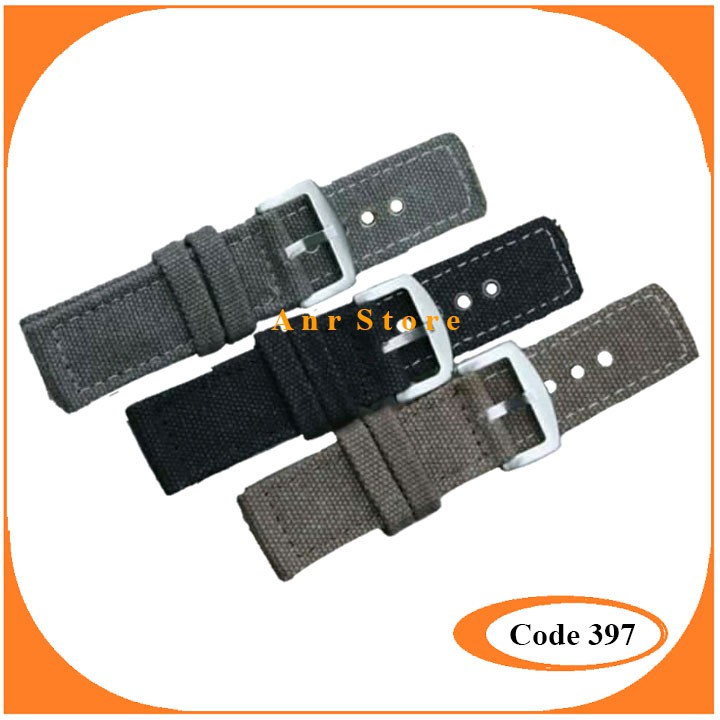 Tali Kanvas Jam Tangan 24MM Hitam Coklat Abu-Abu Strap Jam Tangan