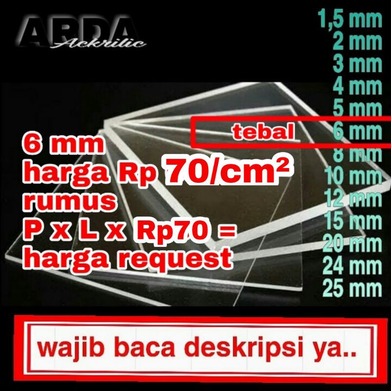 Akrilik 6mm bening custom ukuran akrilik lembaran marga cipta/akrilik bening Kaca Plastik Mika
