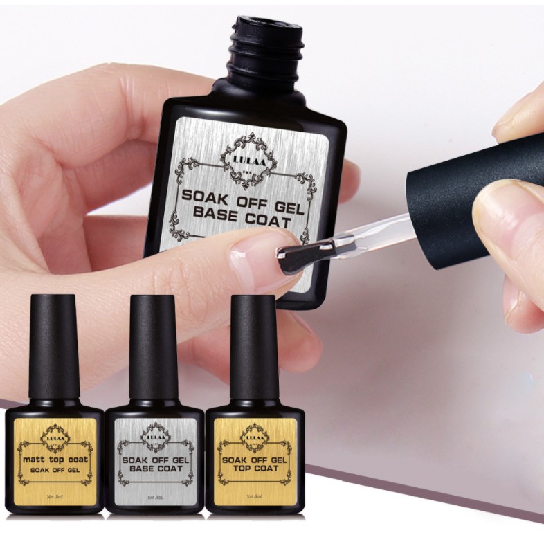 LULAA TOP COAT / LULA BASE COAT Termurah Top Coat Gel Primer + Base Coat Uv Gel Untuk Kutek Cat Kuku 8ml