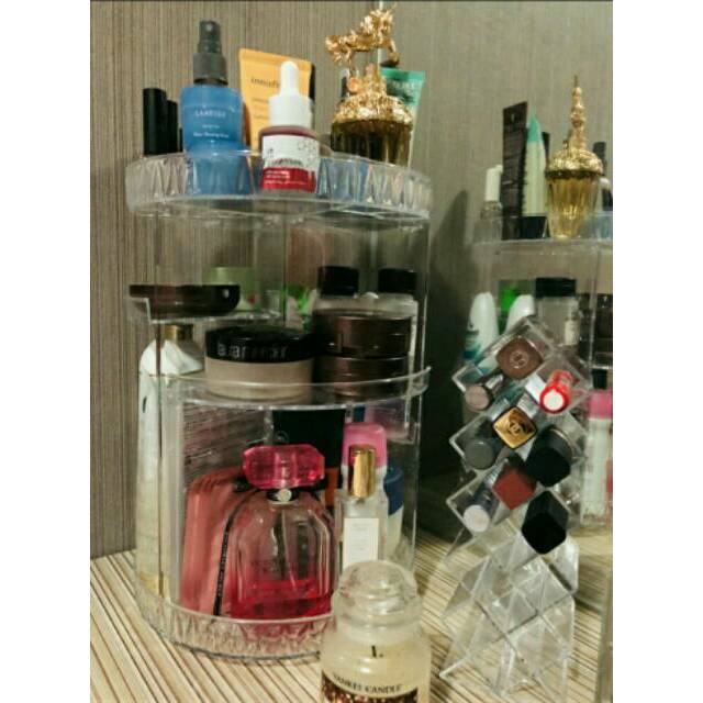 Rak kosmetik putar acrylic, tempat make up akrilik, kotak atk putar mewah, acrylic case,cosmetic box