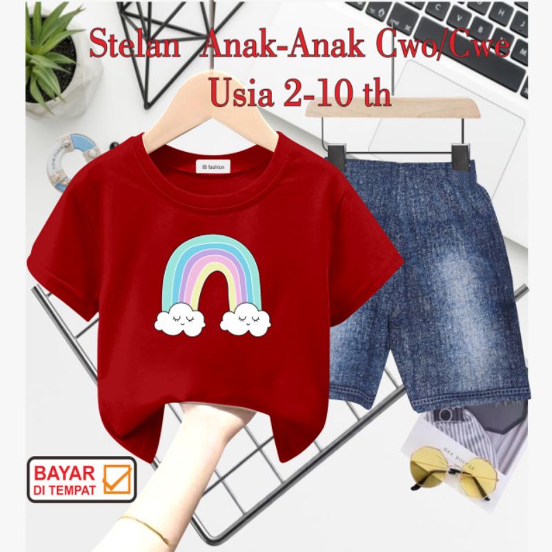 ((IB))SETELAN ANAK2 UNISEX SEMI JEANS/RAINBOW DIGITAL SABLON