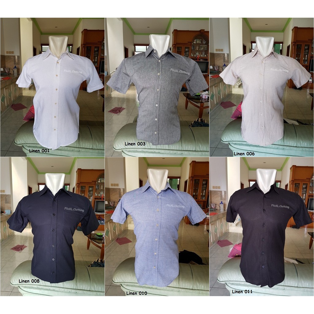 Kemeja Lengan Pendek Linen Polos Custom Casual Basic Formal Kantoran