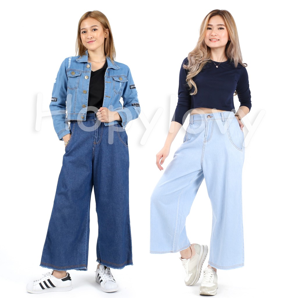 HOPYLOVY Celana  Kulot  Jeans  Wanita Unfinished Michie 