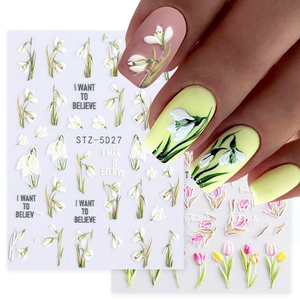 Mxbeauty Bunga Tulip Stiker Nail Art Elegan Fashion Dekorasi Nail Art Musim Semi Bunga Peri DIY Manicure Accesorios