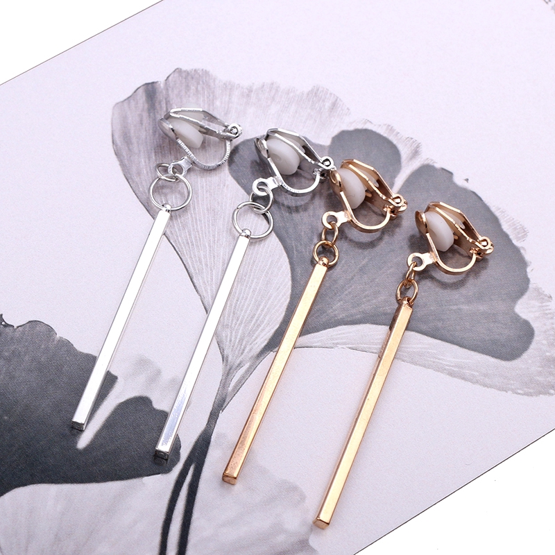 Metal Strip Anting Jepit Clip On Earrings No Ear Hole Klip Telinga Geometric Anting Klip  CE18-1