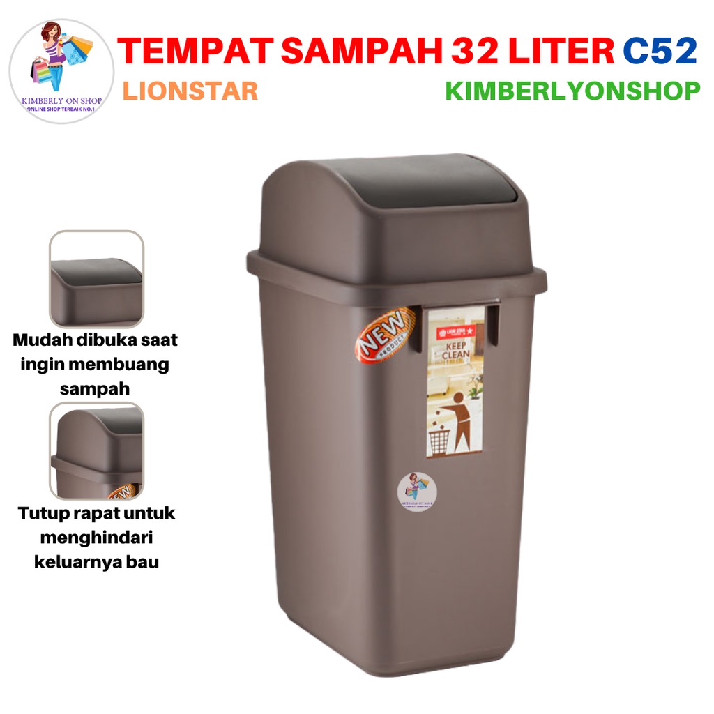 Tempat Sampah 32 Liter Garbi DustBin Tutup Goyang C 52 Lion Star