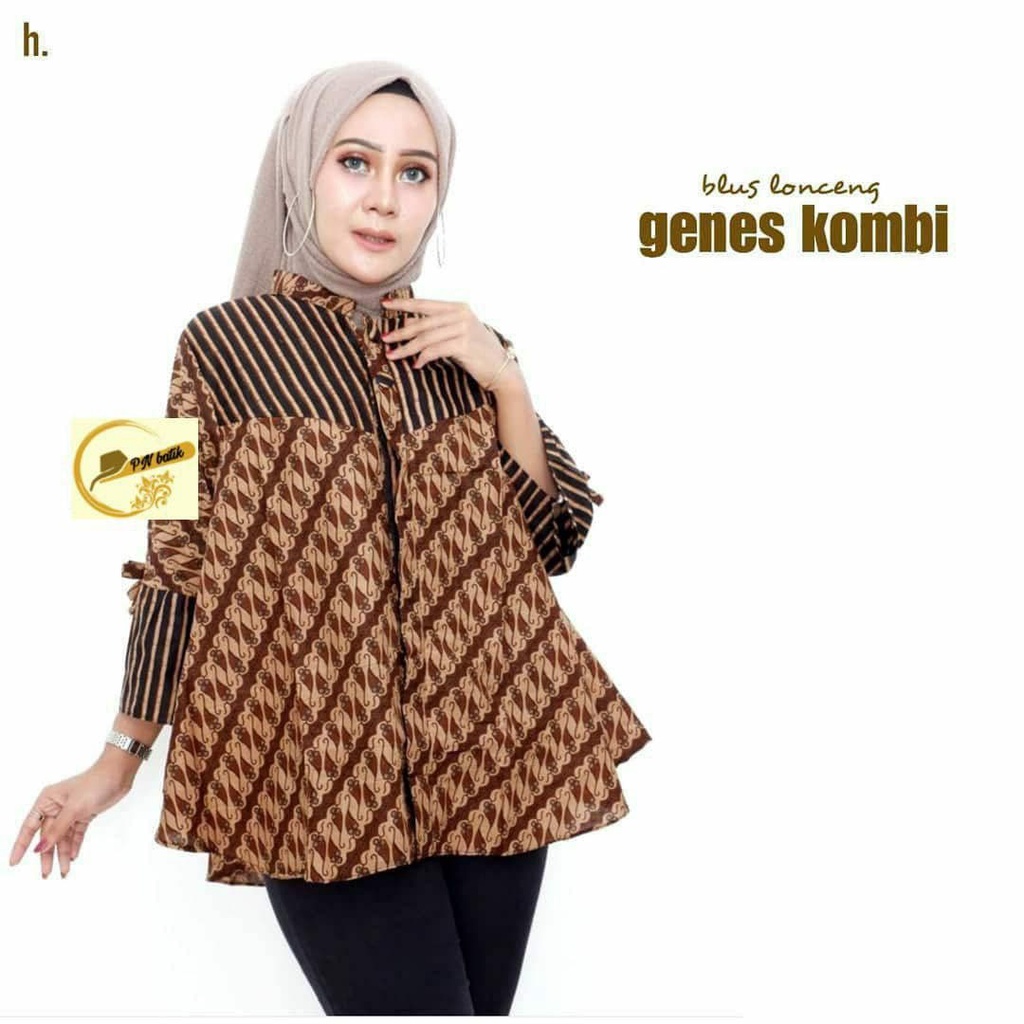 Batik Blouse Lawasan Coklat Blus Kantor Genes Soloan Motif Variasi Banyak Atasan [ISBY BATIK]